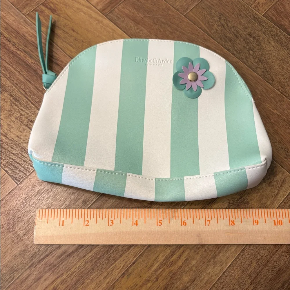 Elizabeth Arden Mint Green and White Striped Cosmetic Bag